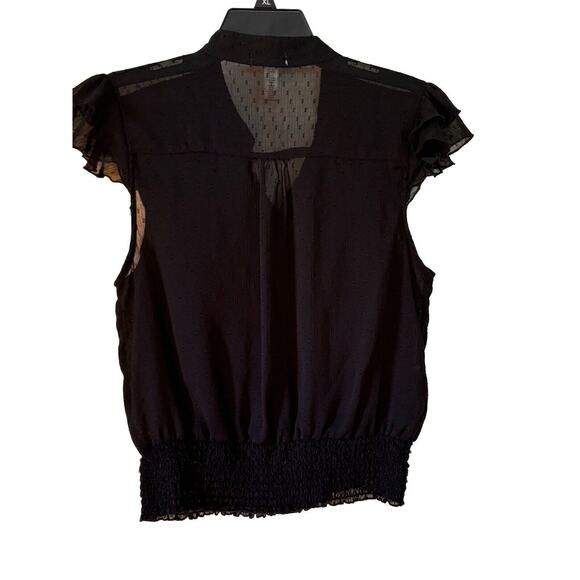 Ambiance Apparel Ladies large Semi Sheer short Sleeve Button Up Ruffle Blouse - Picture 1 of 5